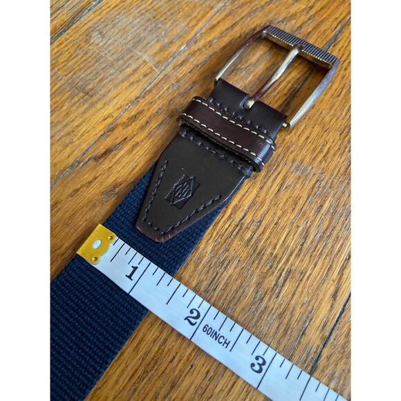 MARTIN DINGMAN Navy Surcingle Belt w/Dark Brown Leather Trim Womens sz 32 - Picture 9 of 12